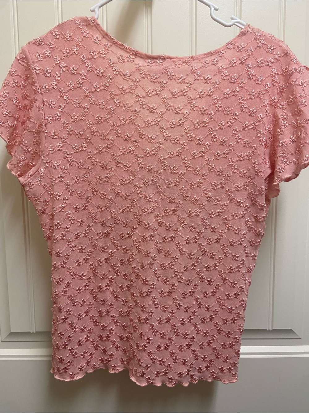 SOLD Fashion Bug Y2K Fairycore Pink Lace Top with Flutter Sleeves - Picture 6 of 6